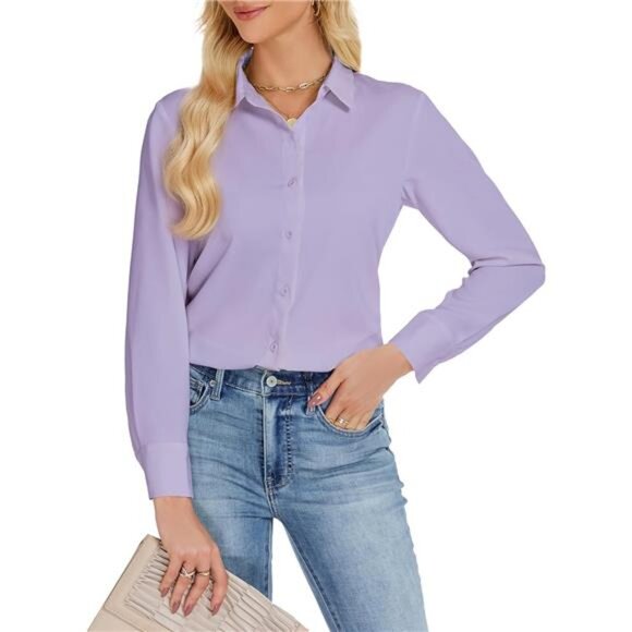 Women's Button Down Shirts, Chiffon Top Violet - Picture 1 of 5